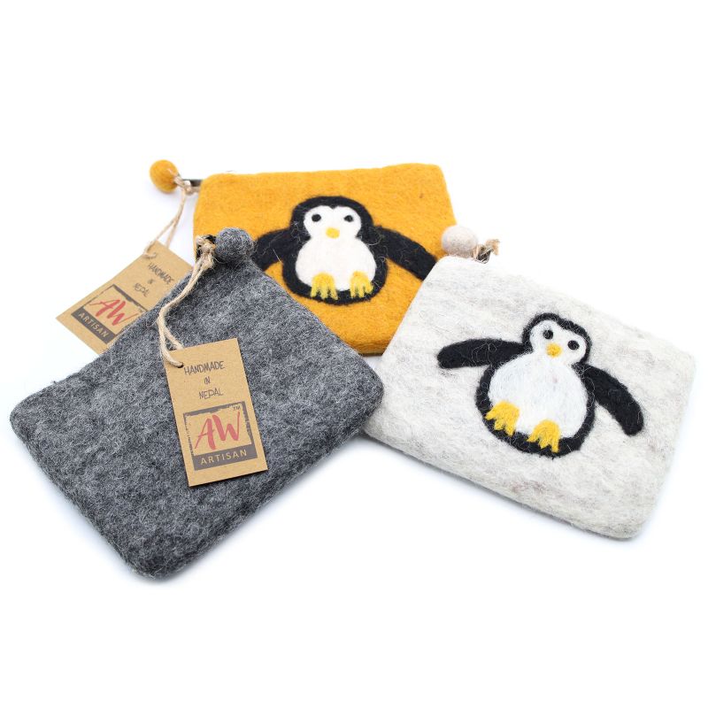 Natuurlijke Vilten Ritstas (assorti) - Schattige Pinguïn