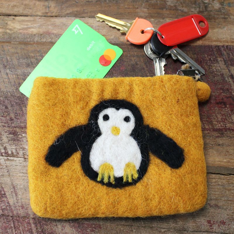 Natuurlijke Vilten Ritstas (assorti) - Schattige Pinguïn