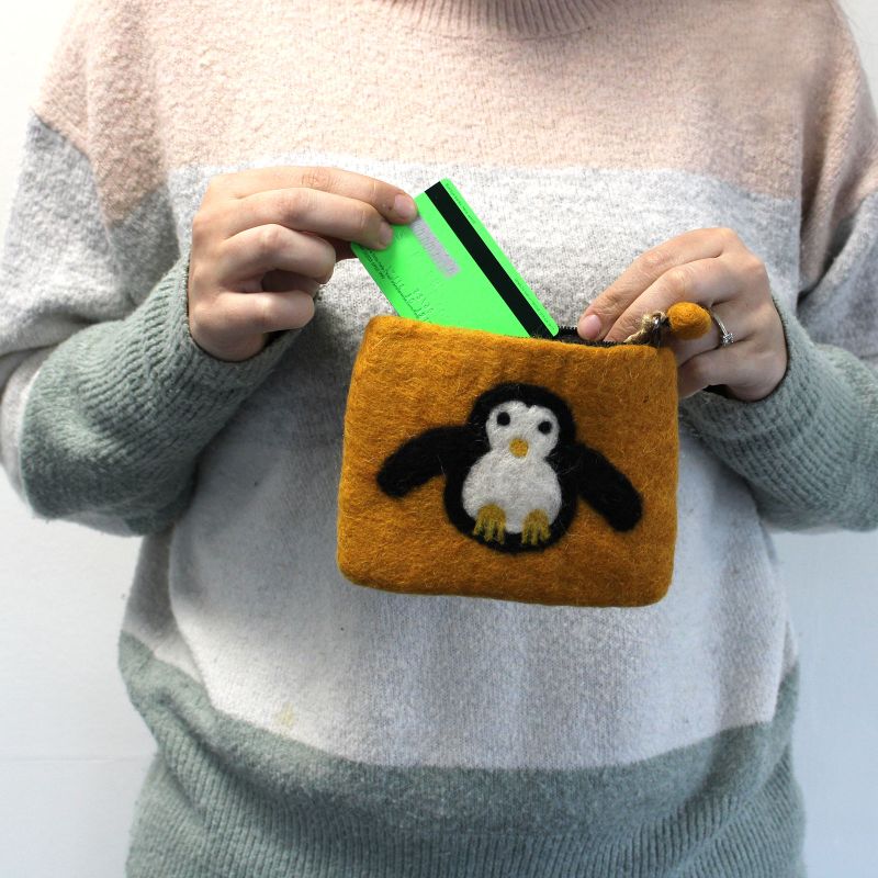 Natuurlijke Vilten Ritstas (assorti) - Schattige Pinguïn