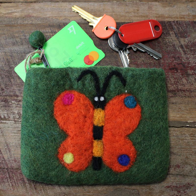Natuurlijke Vilten Ritstas (assorti) - Grote Vlinder