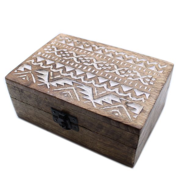 Mango Houten Box - White Washed - Slavisch Motief
