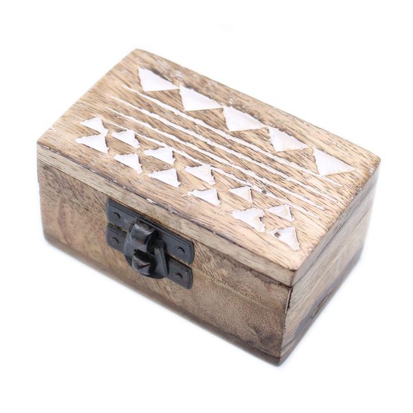 Mango Houten Box - White Washed - Aztec Motief
