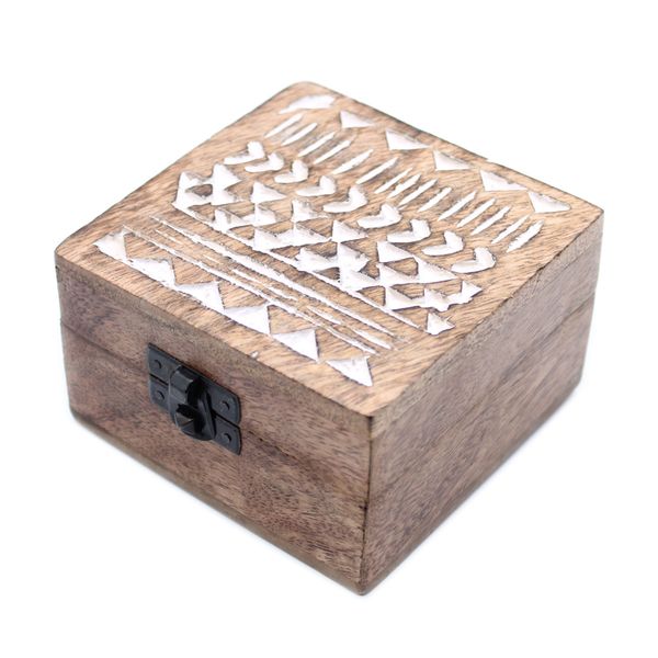 Mango Houten Box - White Washed - Aztec Motief