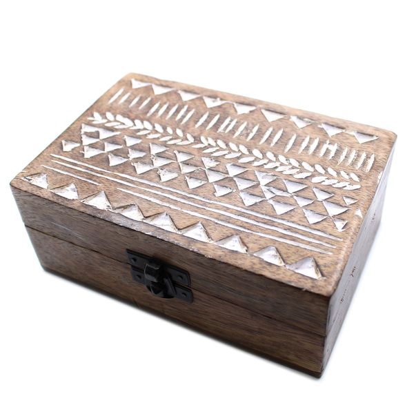 Mango Houten Box - White Washed - Aztec Motief
