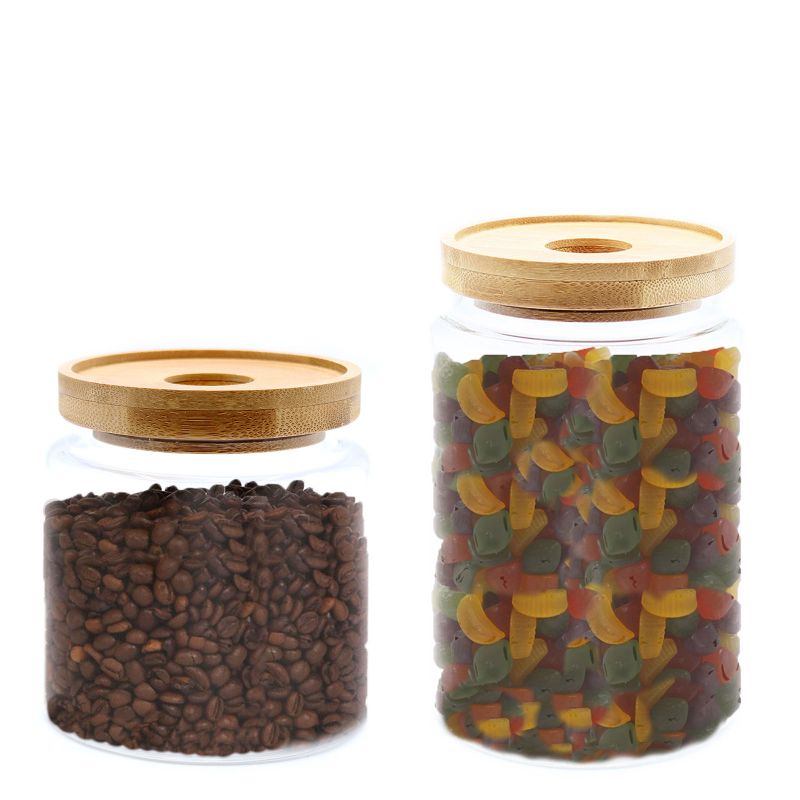Glazen Voorraadpotten met Bamboo Deksel - 15cm