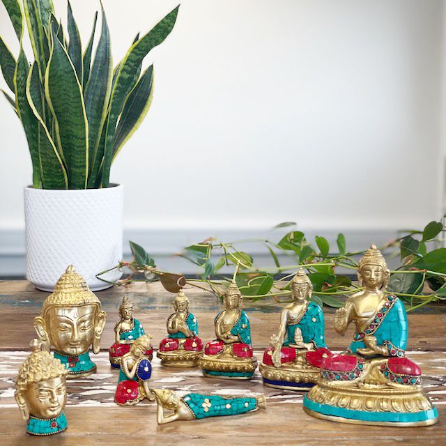 Geelkoper Boeddhabeeld  - Amitabha - 9.5 cm