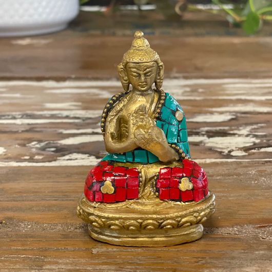 Geelkoper Boeddhabeeld  - DharmaChakra - 7.5 cm
