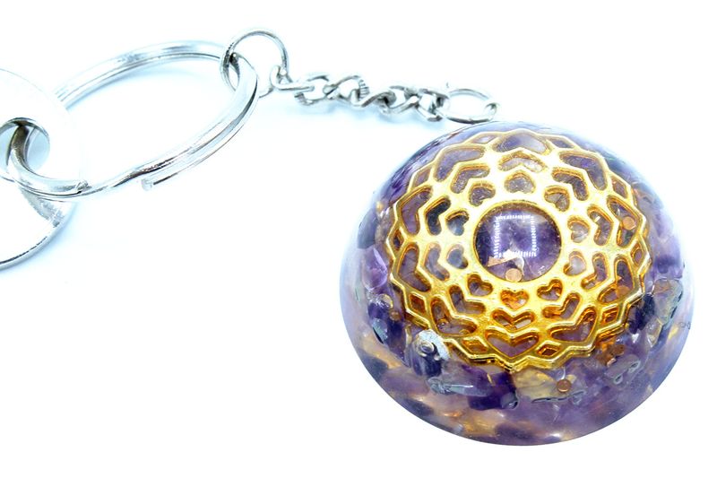 Orgonite Power Sleutelhangers - Amethist Mandala Harten
