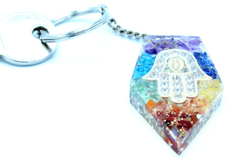 Orgonite Power Sleutelhangers - Edelsteen Chakra Hamsa
