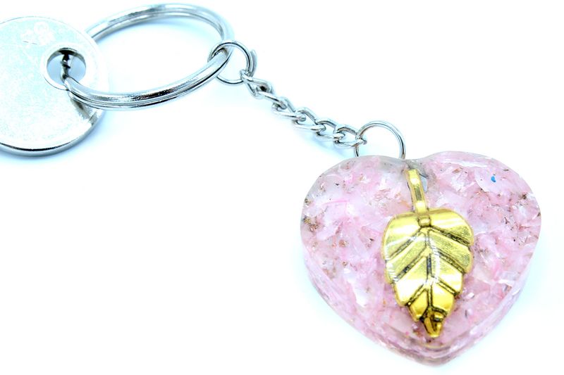 Orgonite Power Sleutelhangers - Rozenkwarts Gouden Blad