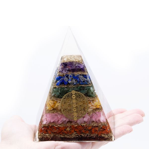 Orgonite Piramide - Large - 70mm - Zeven Chakra Levensbloem