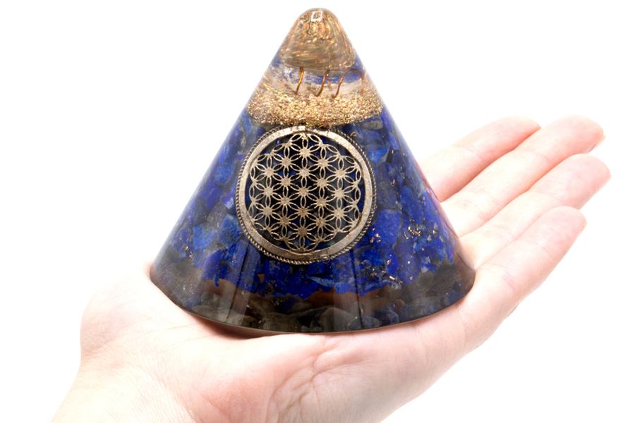 Orgonite Kegel - 90mm - Lapis Levensbloem - Hangend Kwarts
