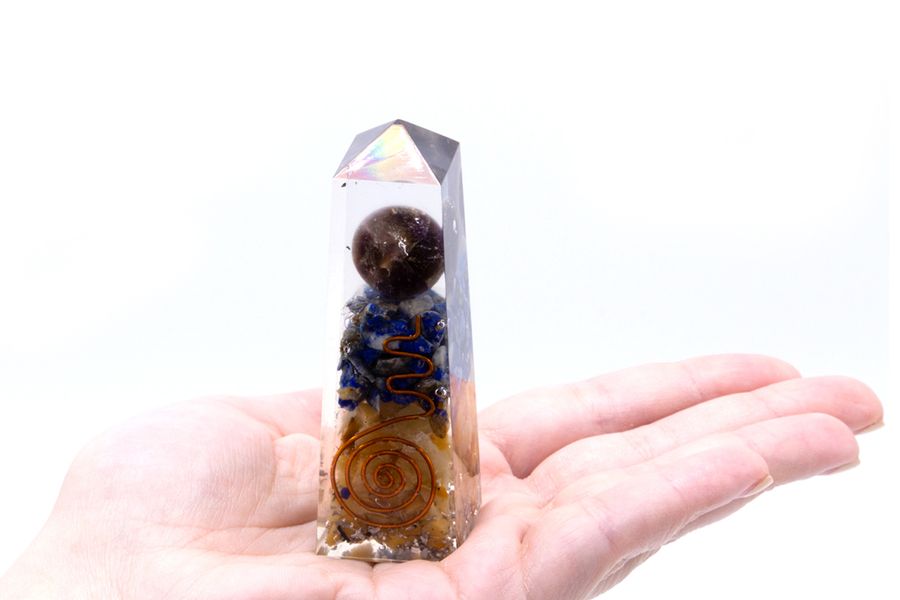 Orgonite Obelisk Power Point - 90mm x 25mm - Koper, Lapis en Gele Aventurijn