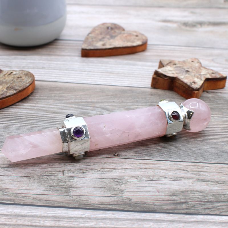 Zeshoekige Crystal Healing Wand - 12cm - Rozenkwarts