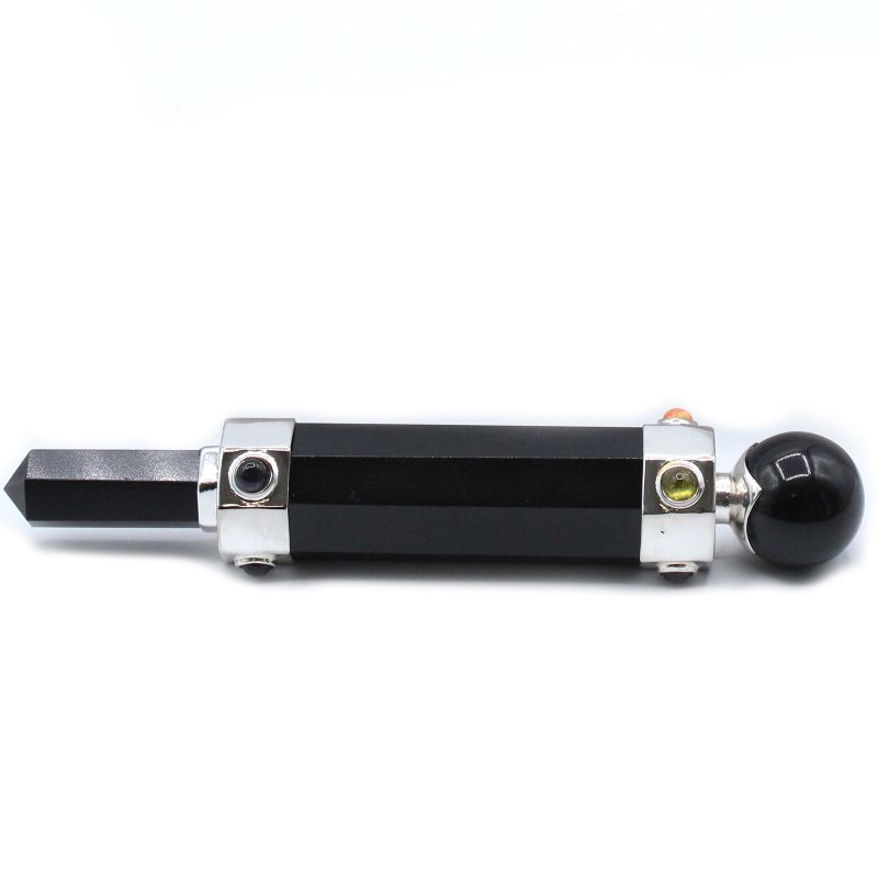 Zeshoekige Crystal Healing Wand - 12cm - Zwarte Agaat