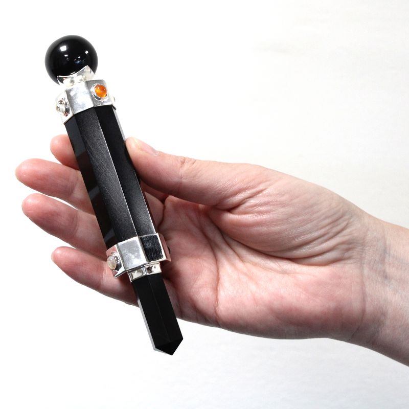 Zeshoekige Crystal Healing Wand - 12cm - Zwarte Agaat