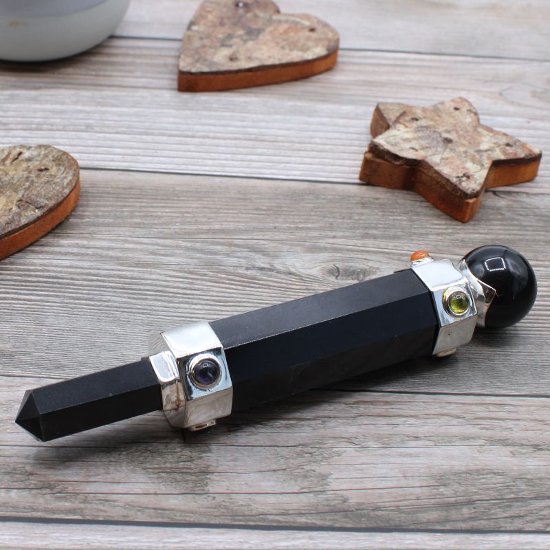 Zeshoekige Crystal Healing Wand - 12cm - Zwarte Agaat