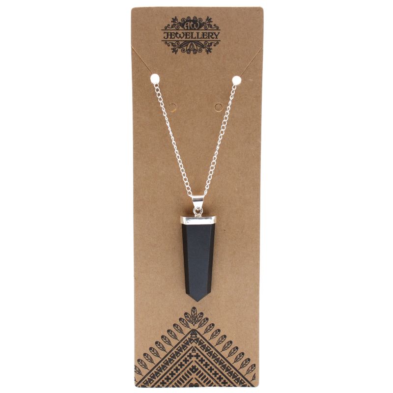 Edelsteen Platte Punt Hanger - Zwarte Agaat
