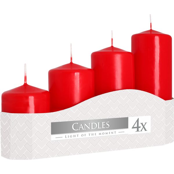 Set van 4 Stompkaarsen Candles Ø50mm Hoog 11/16/22/33cm - Rood