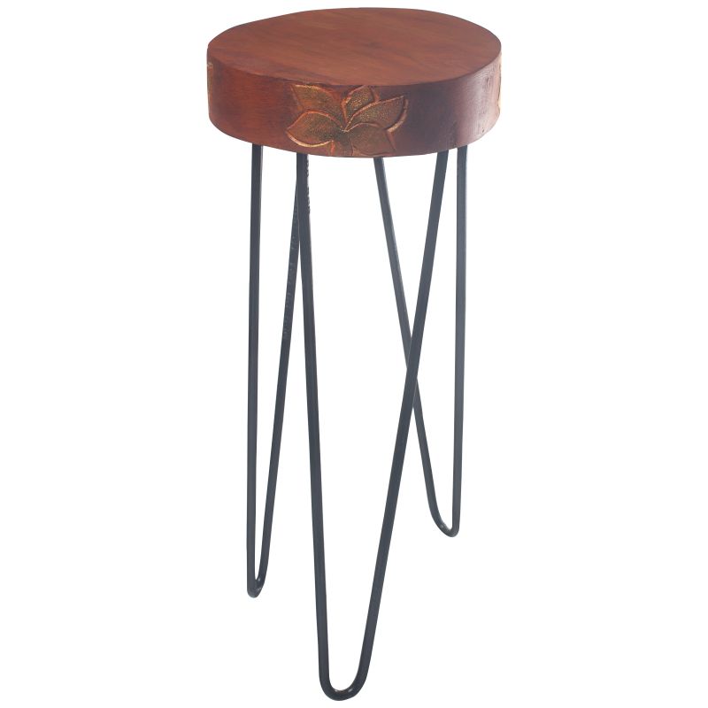 Albasia Houten Plantenstandaard - Rond - Terracotta met Gouden Detail