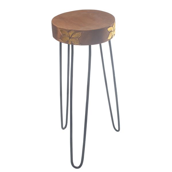 Albasia Houten Plantenstandaard - Rond - Natuurlijk met Gouden Detail