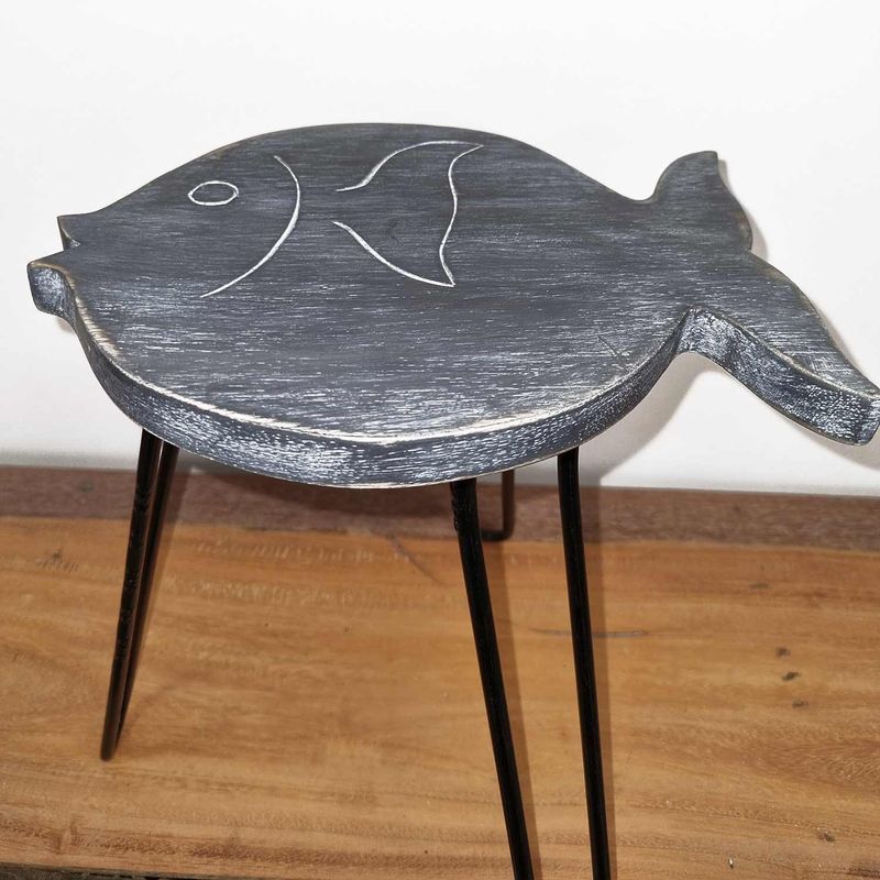 Albasia Houten Plantenstandaard - Vis  - Greywash