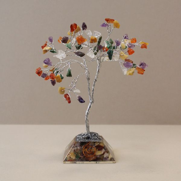 Edelsteen Boom met Orgonite Basis - 80 Steen - Multi