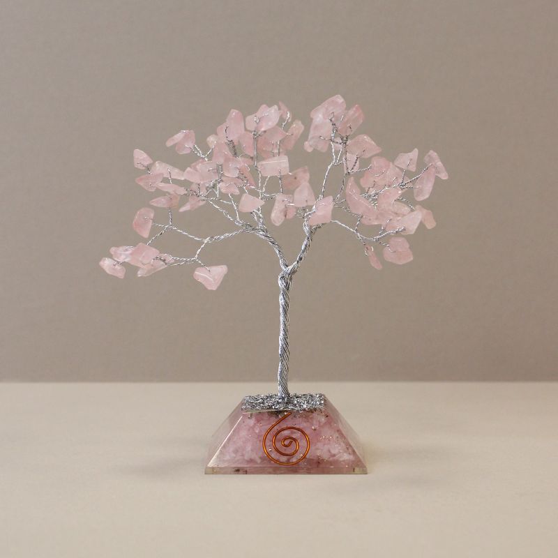 Edelsteen Boom met Orgonite Basis - 80 Stone - Rozenkwarts