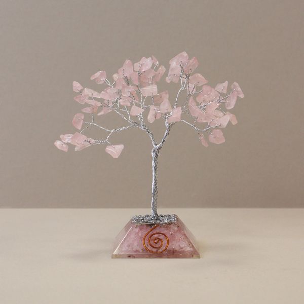 Edelsteen Boom met Orgonite Basis - 80 Stone - Rozenkwarts