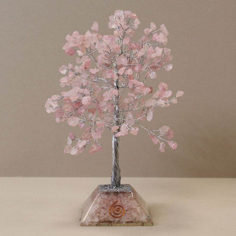 Edelsteen Boom met Orgonite Basis - 320 Steen - Rozenkwarts