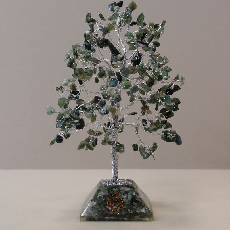 Edelsteen Boom met Orgonite Basis - 320 Steen - Mos Agaat