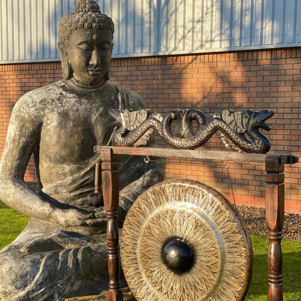 Grote Gong in Klassiek Bruine Standaard - 80cm - Zwart - Patroon