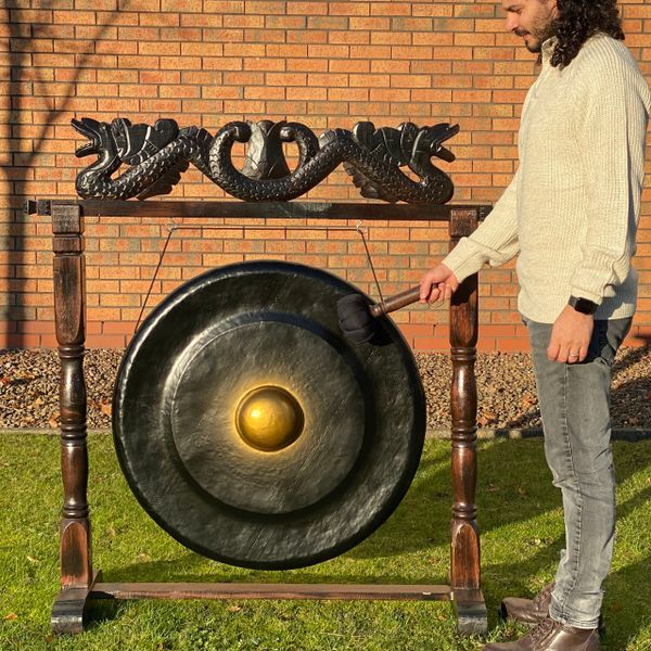 Grote Gong in Klassiek Bruine Standaard - 80cm - Zwart - Patroon