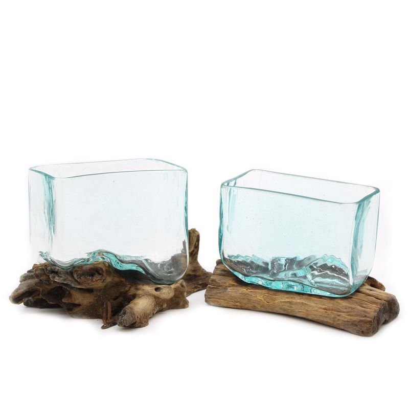 Gesmolten Glas op hout met standaard - Large Kom