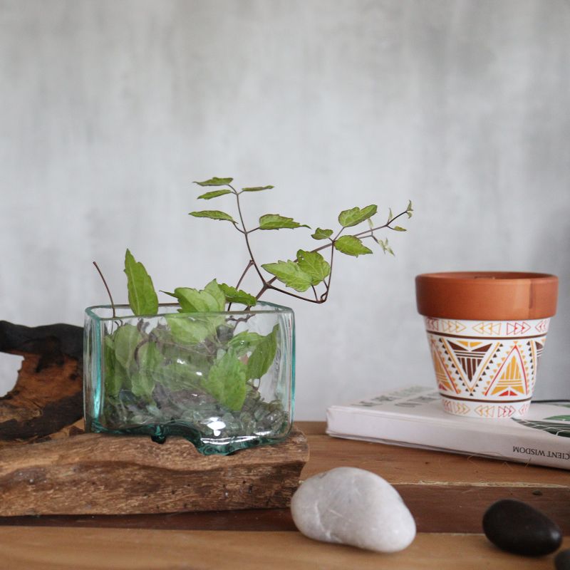Gesmolten Glas op hout met standaard - Small Kom