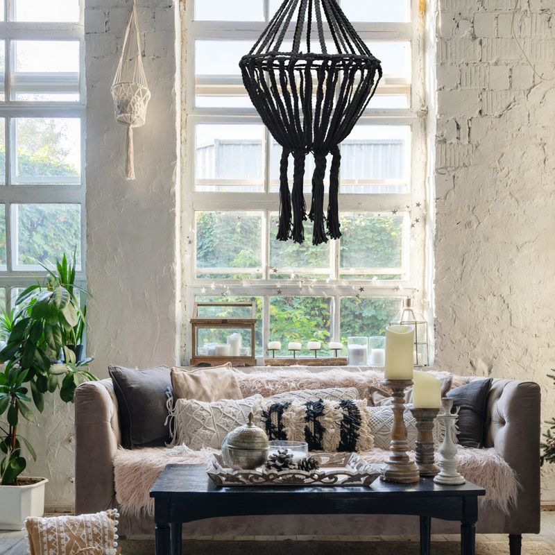 Macrame Lamp - Groot - Zwart