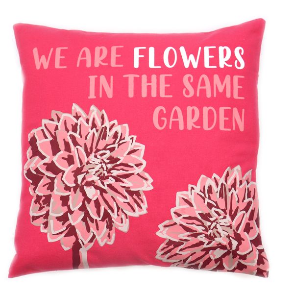 Bedrukte Katoenen Kussenslopen - We are Flowers -Olijf, Roze en Naturel