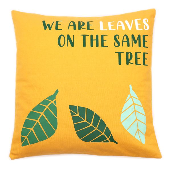 Bedrukte Katoenen Kussenslopen - We are Leaves - Geel, Blauw en Naturel