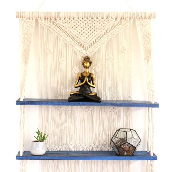 Macramé met Hangende Planken - Blauw