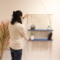 Macramé met Hangende Planken - Blauw
