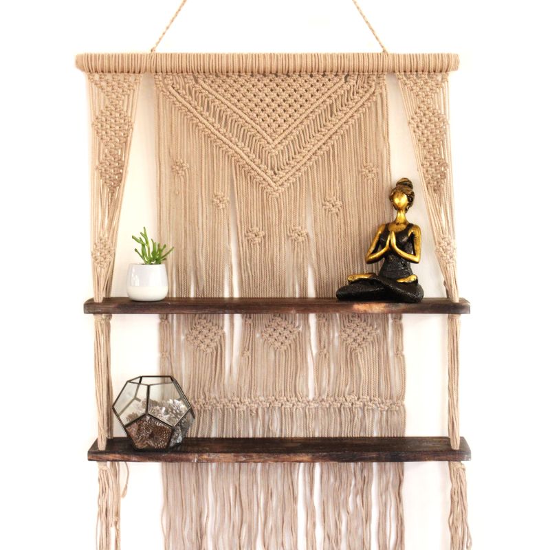 Macramé met Hangende Planken - Bruin