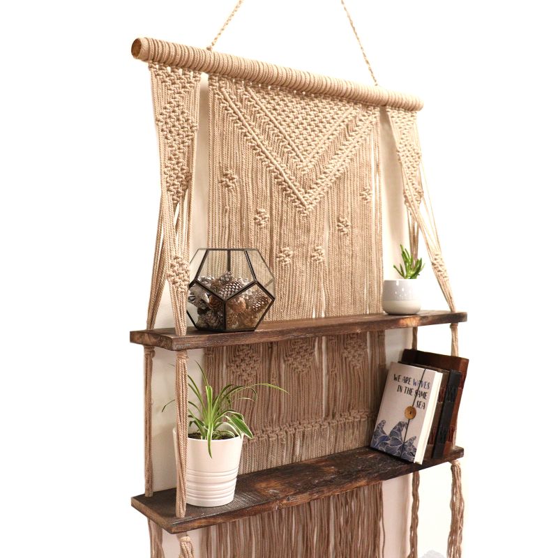 Macramé met Hangende Planken - Bruin