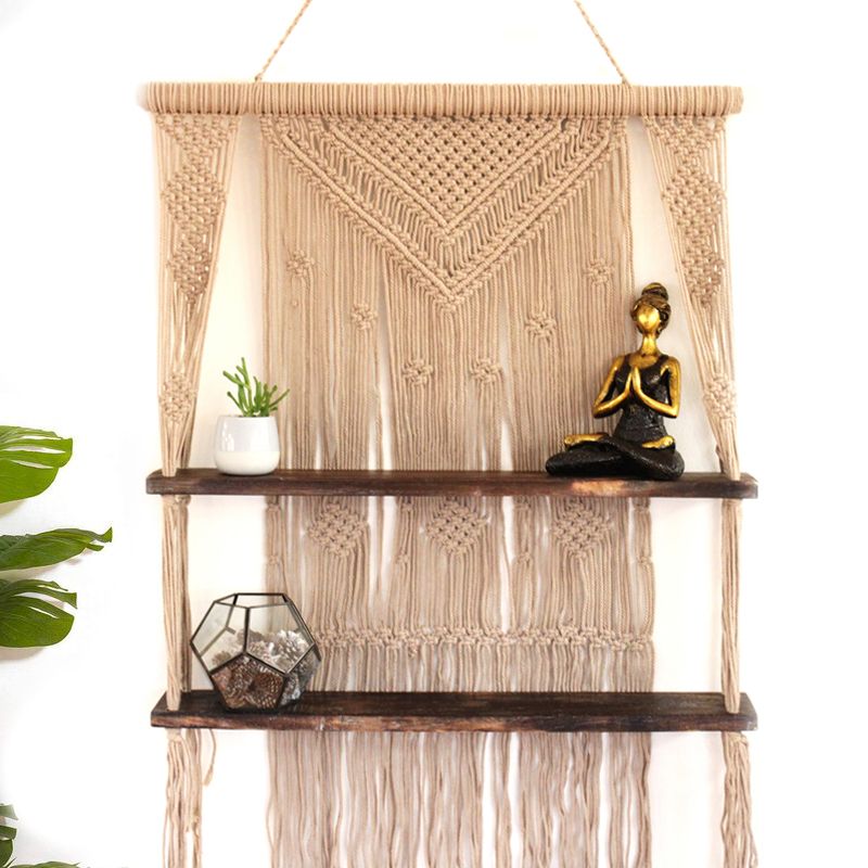 Macramé met Hangende Planken - Bruin