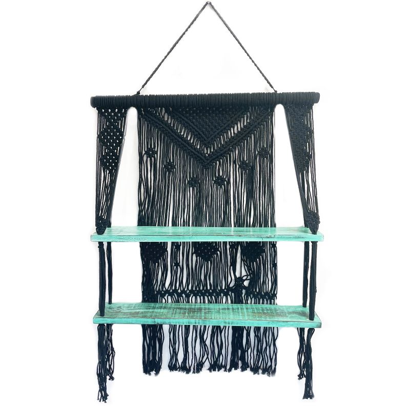 Macramé met Hangende Planken - Turkoois
