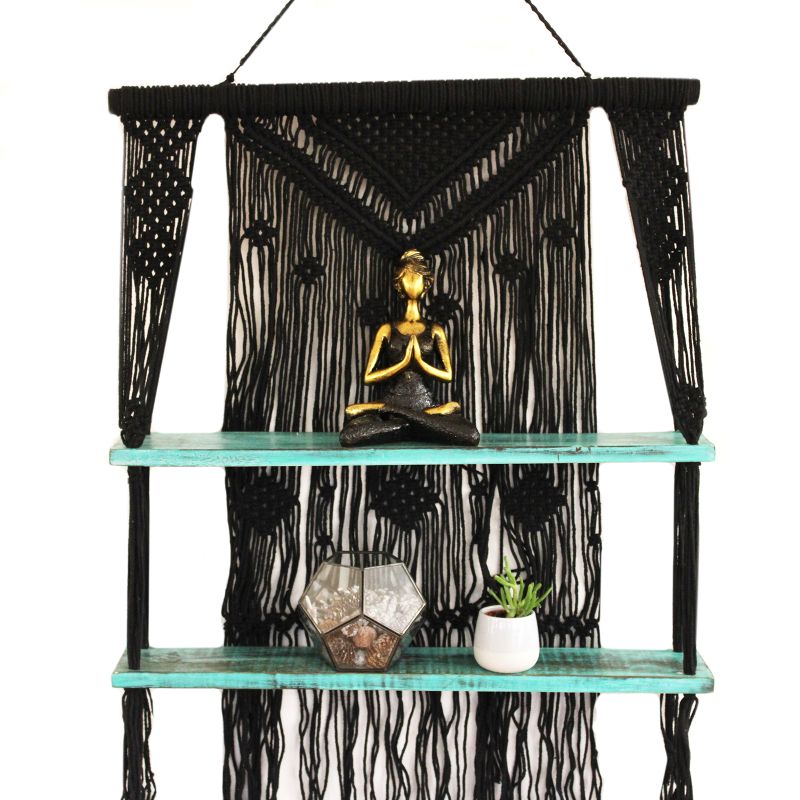 Macramé met Hangende Planken - Turkoois