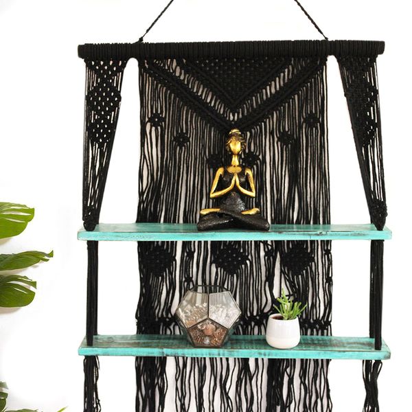 Macramé met Hangende Planken - Turkoois