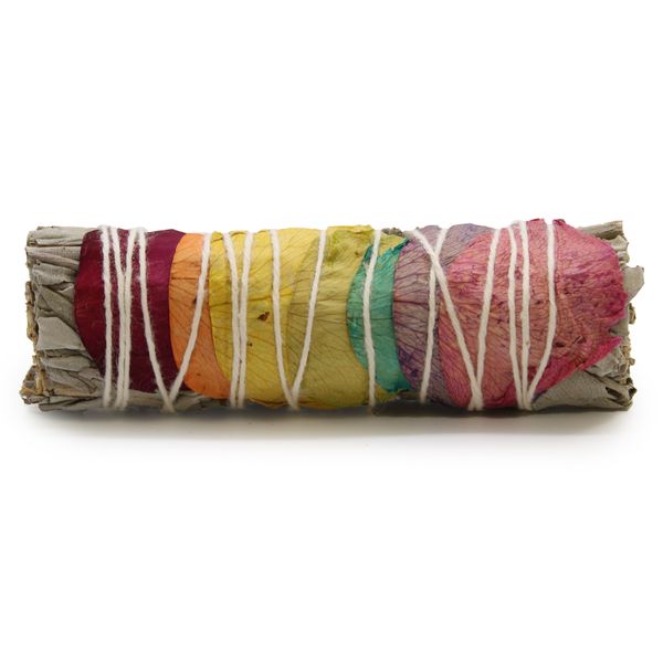 Smudge Stick - 7 Chakra's Rozenblaadjes Salie - 10cm (Chakra)