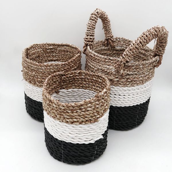 Mandenset - Zeegras - Donker Grijs / Wit / Naturel