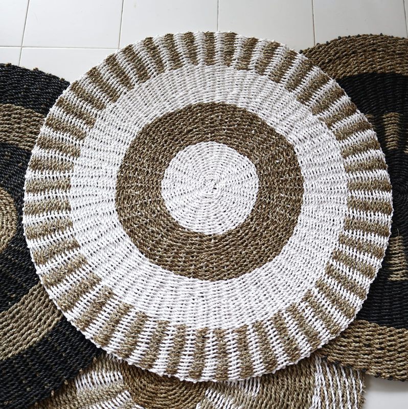 Zeegras Tapijt - Rond - Wit & Bruin - Dia 1 m