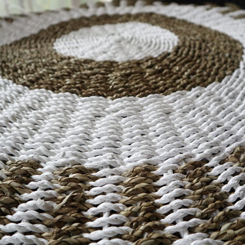 Zeegras Tapijt - Rond - Wit & Bruin - Dia 1 m